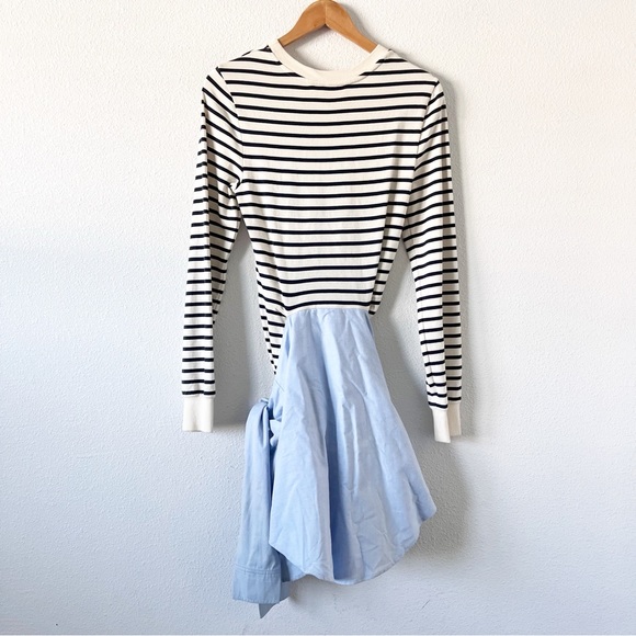 Veronica Beard Lazlo Mixed Media Striped Shirt Dress - Picture 8 of 9